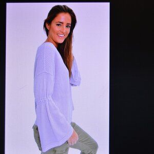 FREE PEOPLE XS/S THERMAL TOP LAVANDER BELL SLEEVE EXCELLENT